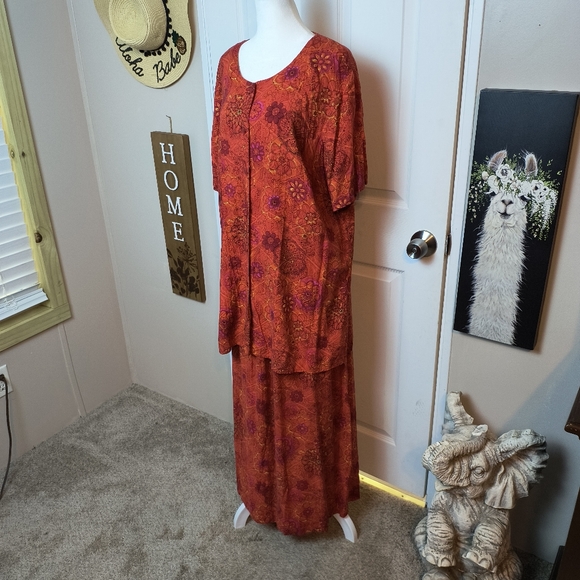 Vintage Studio C Maxi Skirt & Blouse Set Retro Floral Size 16 Rayon - Picture 2 of 10